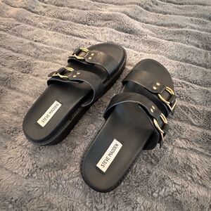 Steve Madden Brooklyn Black Double Buckle Sandals